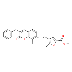 methyl 4-[(3-benzyl-4,8-dimethyl-2-oxochromen-7-yl)oxymethyl]-5-methylfuran-2-carboxylate结构式