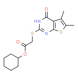 Acetic acid, [(1,4-dihydro-5,6-dimethyl-4-oxothieno[2,3-d]pyrimidin-2-yl)thio]-, cyclohexyl ester (9CI) structure