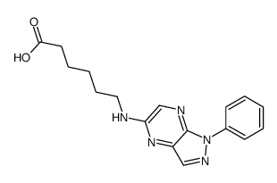 6-[(1-phenylpyrazolo[3,4-b]pyrazin-5-yl)amino]hexanoic acid Structure