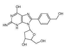 2-amino-9-[(2R,4S,5R)-4-hydroxy-5-(hydroxymethyl)oxolan-2-yl]-8-[4-(hydroxymethyl)phenyl]-3H-purin-6-one Structure