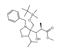 (2R,3S)-methyl 3-((4S,5S)-3-benzyl-4-(((tert-butyldimethylsilyl)oxy)methyl)-5-isopropyloxazolidin-4-yl)-3-hydroxy-2-methylpropanoate Structure