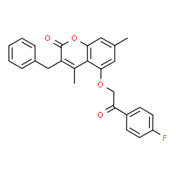 3-benzyl-5-[2-(4-fluorophenyl)-2-oxoethoxy]-4,7-dimethylchromen-2-one结构式