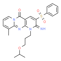 2-imino-1-(3-isopropoxypropyl)-10-methyl-3-(phenylsulfonyl)-1,2-dihydro-5H-dipyrido[1,2-a:2,3-d]pyrimidin-5-one Structure