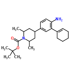 2-Methyl-2-propanyl 4-[4-amino-3-(1-cyclohexen-1-yl)phenyl]-2,6-dimethyl-1-piperidinecarboxylate结构式