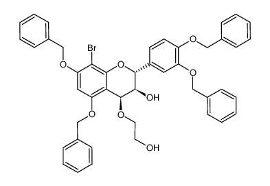 3’,4’,5,7-tetra-O-benzyl-4β-(2-hydroxyethyloxy)-8-bromocatechin结构式