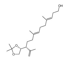 (3E,7E)-(R)-11-((R)-2,2-Dimethyl-[1,3]dioxolan-4-yl)-4,8,12-trimethyl-trideca-3,7,12-trien-1-ol结构式