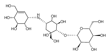 1-O-β-D-Glucopyranosyl-2-C-(hydroxymethyl)-4-[[(1S,4R,5S,6S)-4,5,6-trihydroxy-3-(hydroxymethyl)-2-cyclohexen-1-yl]amino]-3,4-dideoxy-D-epi-inositol结构式