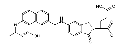 (2S)-2-(5-{[(3-Methyl-1-oxo-1,2-dihydrobenzo[f]quinazolin-9-yl)me thyl]amino}-1-oxo-1,3-dihydro-2H-isoindol-2-yl)pentanedioic acid structure
