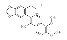 Benzo[g]-1,3-benzodioxolo[5,6-a]quinolizinium,5,6-dihydro-9,10-dimethoxy-13-methyl-, iodide (1:1) structure