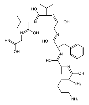 (2S)-2,6-diamino-N-[(2R)-1-[[(2S)-1-[[2-[[(2S)-1-[[(2S)-1-[(2-amino-2-oxoethyl)amino]-3-methyl-1-oxobutan-2-yl]amino]-3-methyl-1-oxobutan-2-yl]amino]-2-oxoethyl]amino]-1-oxo-3-phenylpropan-2-yl]amino]-1-oxopropan-2-yl]hexanamide Structure