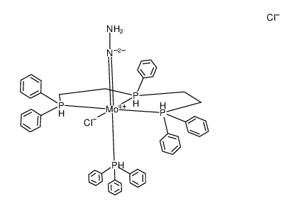 [MoCl(NNH2)(PhP(CH2CH2PPh2)2)(PPh3)]Cl结构式