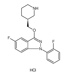 1H-Indazole, 5-fluoro-1-(2-fluorophenyl)-3-[(3S)-3-piperidinylmethoxy]-, hydrochloride (1:1)结构式