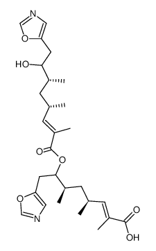 (2E,10E)-2,4,6,10,12,14-Hexamethyl-15-hydroxy-16-(5-oxazolyl)-7-(5-oxazolyl)methyl-9-oxo-8-oxahexadeca-2,10-diensaeure结构式