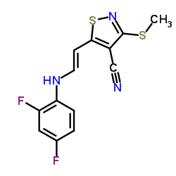 5-{(E)-2-[(2,4-Difluorophenyl)amino]vinyl}-3-(methylsulfanyl)-1,2-thiazole-4-carbonitrile结构式