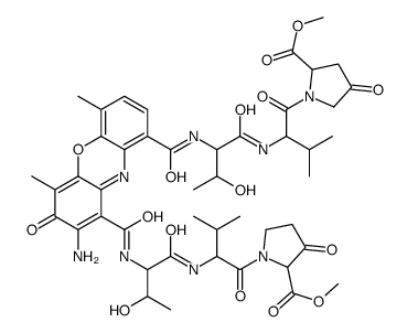 methyl 1-[2-[[2-[[2-amino-9-[[3-hydroxy-1-[[1-(2-methoxycarbonyl-4-oxopyrrolidin-1-yl)-3-methyl-1-oxobutan-2-yl]amino]-1-oxobutan-2-yl]carbamoyl]-4,6-dimethyl-3-oxophenoxazine-1-carbonyl]amino]-3-hydroxybutanoyl]amino]-3-methylbutanoyl]-3-oxopyrrolidine-2 Structure