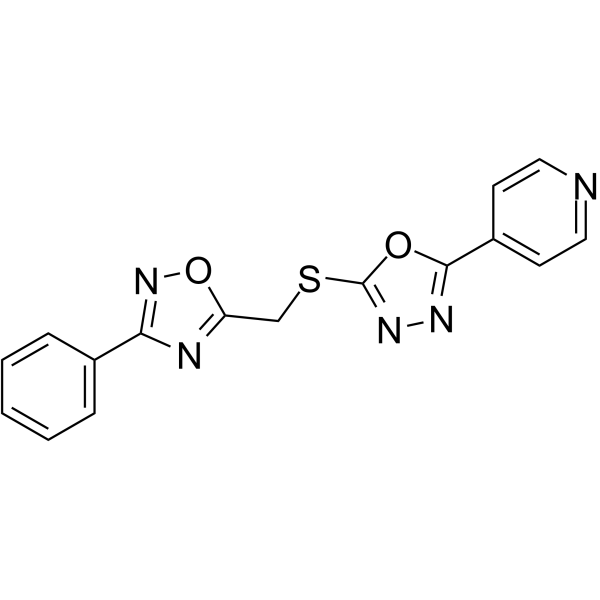 Pyridine, 4-[5-[[(3-phenyl-1,2,4-oxadiazol-5-yl)methyl]thio]-1,3,4-oxadiazol-2-yl]结构式