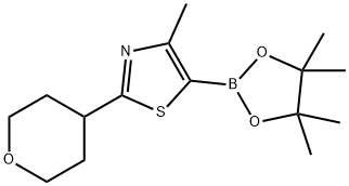 4-methyl-2-(tetrahydro-2H-pyran-4-yl)-5-(4,4,5,5-tetramethyl-1,3,2-dioxaborolan-2-yl)thiazole结构式