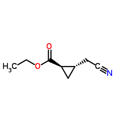 Cyclopropanecarboxylic acid, 2-(cyanomethyl)-, ethyl ester, trans- (9CI) picture