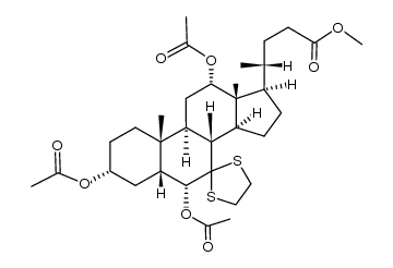 3α,6α,12α-triacetoxy-7,7-ethanediyldimercapto-5β-cholan-24-oic acid methyl ester结构式
