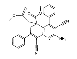 2-Amino-3,8-dicyan-5-methoxycarbonyl-4,7-diphenyl-5,6-dihydrochinol-5-yl-essigsaeuremethylester Structure