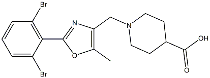 1-((2-(2,6-dibromophenyl)-5-methyloxazol-4-yl)methyl)piperidine-4-carboxylic acid Structure