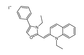 1-ethyl-2-[(3-ethyl-4-phenyl-3H-oxazol-2-ylidene)methyl]quinolinium iodide structure