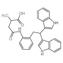 3-[[2-[2,2-bis(1H-indol-3-yl)ethyl]phenyl]carbamoyl]-2-methyl-propanoic acid structure