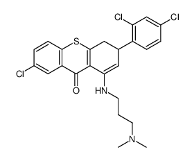 7-chloro-3-(2,4-dichlorophenyl)-1-<<(3-dimethylamino)propyl>amino>-3,4-dihydro-9H-thioxanthen-9-one结构式