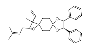 (2R,3R,1'R)-(+)-8-(1,5-dimethyl-1-vinyl-4-hexenyl)-2,3-diphenyl-1,4-dioxaspiro[4.5]decan-8-ol结构式
