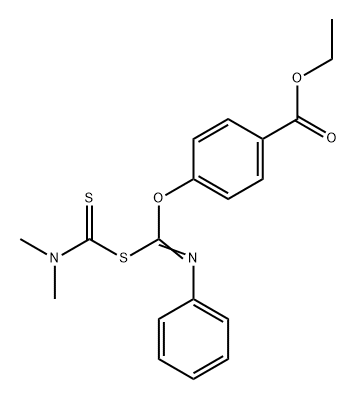 Benzoic acid, 4-[[[(dimethylamino)thioxomethyl]thio](phenylimino)methoxy]-, ethyl ester Structure