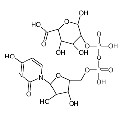 (2S,3S,4S,5R,6S)-5-[[[(2R,3S,4R,5R)-5-(2,4-dioxopyrimidin-1-yl)-3,4-dihydroxyoxolan-2-yl]methoxy-hydroxyphosphoryl]oxy-hydroxyphosphoryl]oxy-3,4,6-trihydroxyoxane-2-carboxylic acid Structure