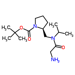 2-Methyl-2-propanyl (2S)-2-{[glycyl(isopropyl)amino]methyl}-1-pyrrolidinecarboxylate结构式