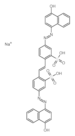 Benzenesulfonic acid, 2,2-((E)-1,2-ethenediyl)bis(5-((4-hydroxy-1-naphthalenyl)azo)- structure