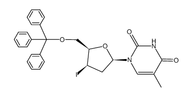 1-(3-iodo-O5-trityl-β-D-threo-2,3-dideoxy-pentofuranosyl)-5-methyl-1H-pyrimidine-2,4-dione Structure