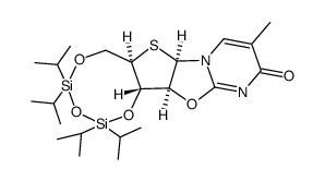 1-[2-O,2'-anhydro-3,5-O-(1,1,3,3-tetraisopropyldisiloxane-1,3-diyl)-4-thio-β-D-ribofuranosyl]thymine结构式