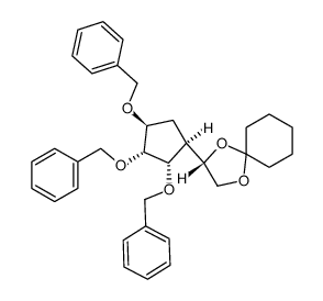 (2S)-2-[(1S,2S,3R,4S)-2,3,4-tris(benzyloxy)cyclopent-1-yl]-1,4-dioxaspiro[4.5]decane Structure