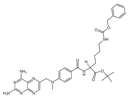 tert-butylN6-((benzyloxy)carbonyl)-N2-(4-(((2,4-diaminopteridin-6-yl)methyl)(methyl)amino)benzoyl)-L-lysinate Structure