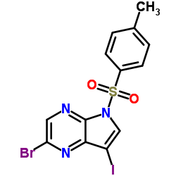 2-溴-7-碘-5-甲苯磺酰基-5H-吡咯并[2,3-B]吡嗪结构式