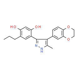 4-(4-(2,3-dihydrobenzo[b][1,4]dioxin-6-yl)-5-methyl-1H-pyrazol-3-yl)-6-propylbenzene-1,3-diol结构式