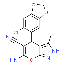 6-amino-4-(6-chloro-1,3-benzodioxol-5-yl)-3-methyl-1,4-dihydropyrano[2,3-c]pyrazole-5-carbonitrile Structure