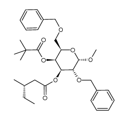 methyl 2,6-di-O-benzyl-3-O-[(S)-3-methylpentanoyl]-4-O-pivaloyl-α-D-galactopyranoside结构式