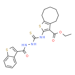 Cycloocta[b]thiophene-3-carboxylic acid, 2-[[[2-(benzo[b]thien-3-ylcarbonyl)hydrazino]thioxomethyl]amino]-4,5,6,7,8,9-hexahydro-, ethyl ester (9CI) Structure