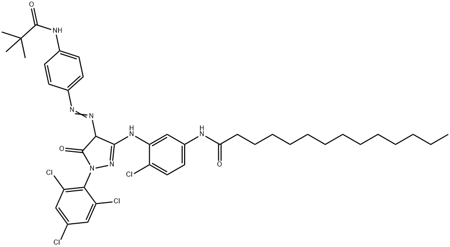 1-(2,4,6-Trichlorophenyl)-3-(2-chloro-5-n-tetradecanoyl aminoanilino)-4-(4-pivaoylaminophenylazo)-5-pyrazolone structure