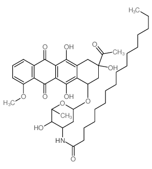 5,12-Naphthacenedione,8-acetyl-7,8,9,10-tetrahydro-6,8,11-trihydroxy-1-methoxy-10-[[2,3,6-trideoxy-3-[(1-oxohexadecyl)amino]-a-L-lyxo-hexopyranosyl]oxy]-,(8S,10S)- picture