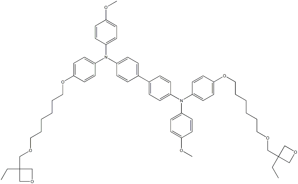 N4,N4'-双(4-(6-(((3-乙基氧杂环丁-3-基)甲氧基)己氧基)苯基)-N4,N4'-双(4-甲氧基苯基)联苯-4,4'-二胺结构式