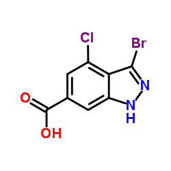 3-BROMO-4-CHLORO-6-(1H)INDAZOLE CARBOXYLIC ACID结构式