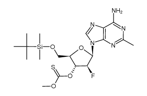 2-methyl-9-[5'-O-(tert-butyldimethylsilyl)-3'-O-[methoxy(thiocarbonyl)]-2'-deoxy-2'-fluoro-β-D-arabinofuranosyl]adenine结构式