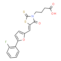 4-{5-[5-(2-Fluoro-phenyl)-furan-2-ylmethylene]-4-oxo-2-thioxo-thiazolidin-3-yl}-butyric acid structure