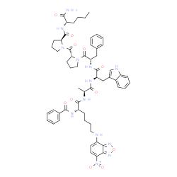 N-alpha-benzoyl-(epsilon-(7-nitrobenz-2-oxa-1,3-diazol-4-yl))lysyl-alanyl-tryptophyl-phenylalanyl-prolyl-prolyl-norleucinamide structure