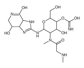 [4-hydroxy-2-(hydroxymethyl)-6-[(7-hydroxy-4-oxo-1,3a,5,6,7,7a-hexahydroimidazo[4,5-c]pyridin-2-yl)amino]-5-[methyl-[2-(methylamino)acetyl]amino]oxan-3-yl] carbamate结构式